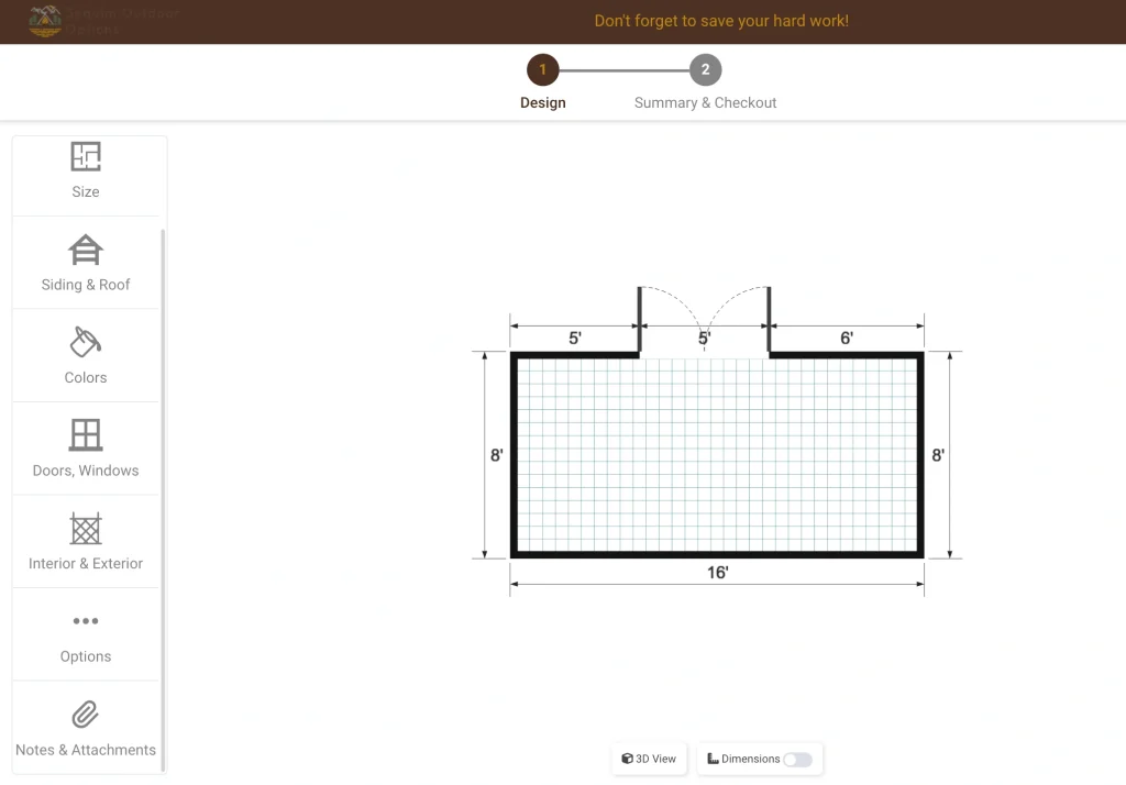 Sequim Outdoor Options 3D Builder Step 2